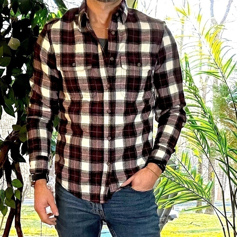 Old Navy | Double Brushed Flannel Shirt in Maroon/Black/White Plaid (Small) - Picture 6 of 11